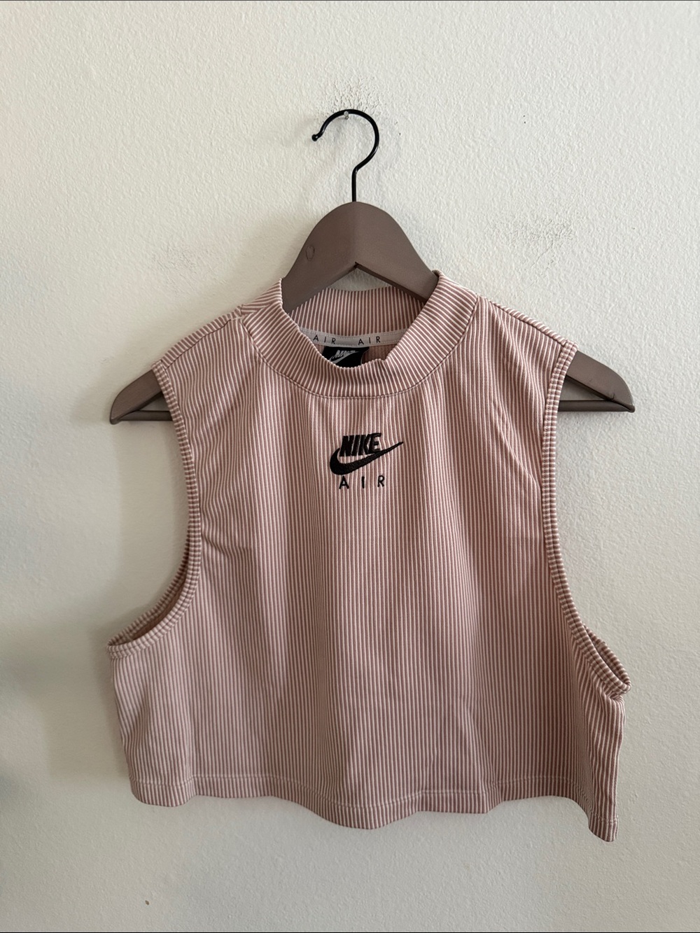 Nike Cream Striped Cropped Tank Top